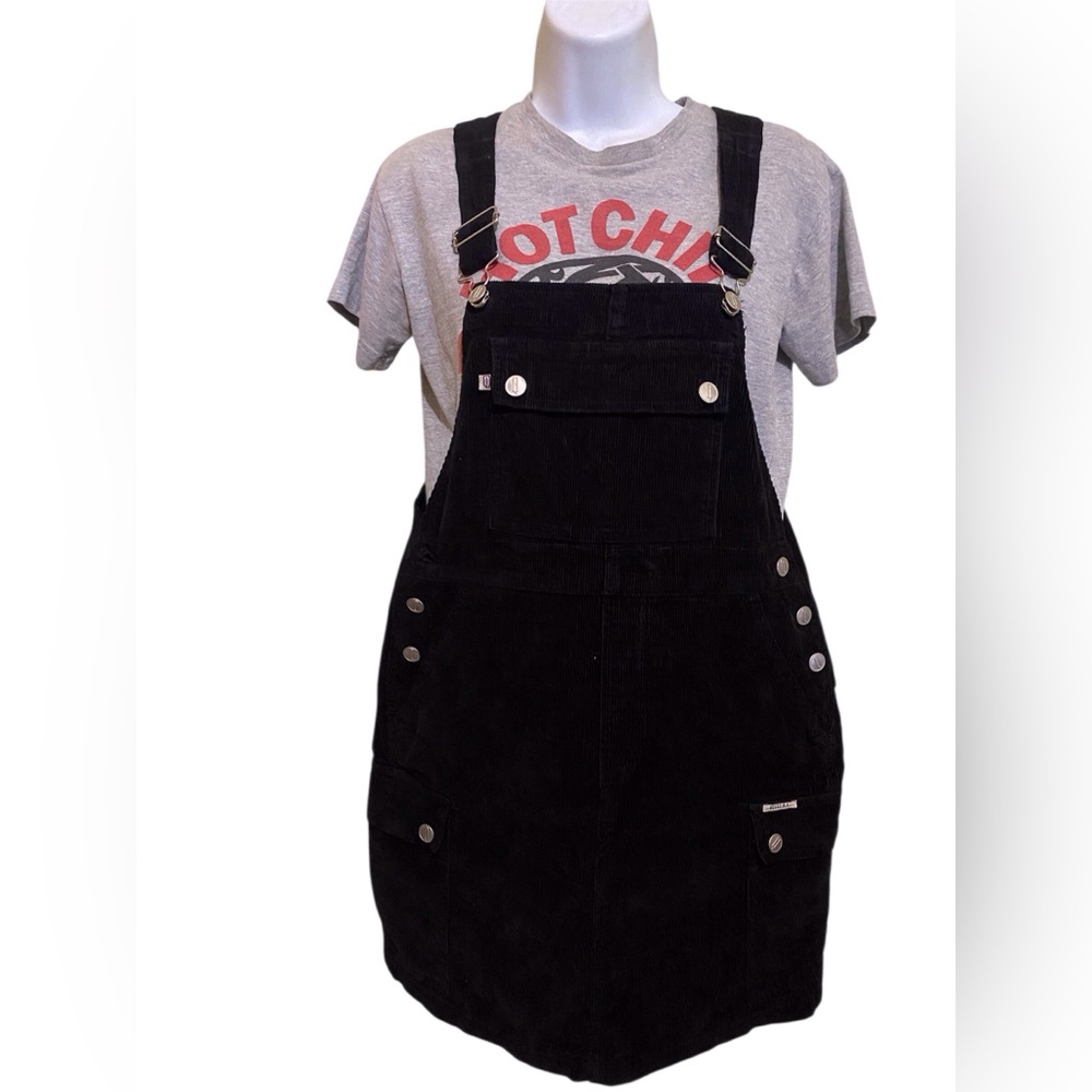Y2K Black Corduroy Jumper Overall Dress Vest Back SZ‎ 6 Relaxed Fit Western - Picture 3 of 16